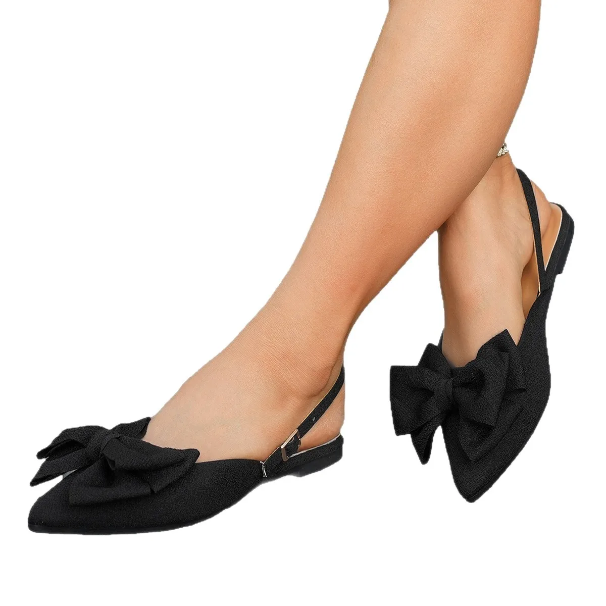 Sepatu Wanita Baru 2025, Sandal Wanita Tertutup, Fashion Harian Musim Panas, Ukuran Besar, Sandal Flat Slingback dengan Ikat Kupu-kupu