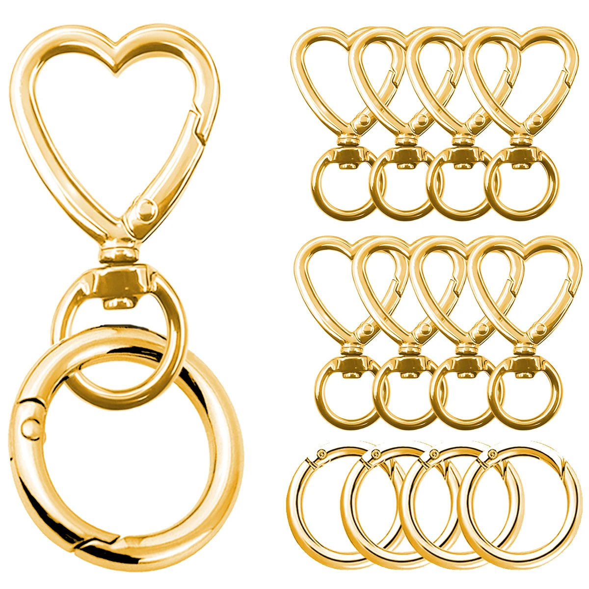 8/20PCS Heart-Shaped Metal Keychain: Rotating Clasp Key Ring Round Carabiner Clip O-Type Spring Hook. Suitable for Handbag Keys,