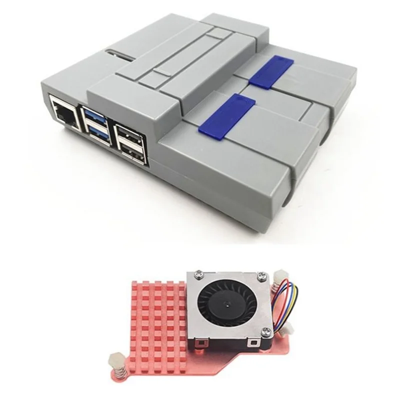 Kotak Konsol Game Casing Retro Heat Sink untuk Raspberry Pi Generasi ke-5 Kompatibel dengan Radiator Aktif
