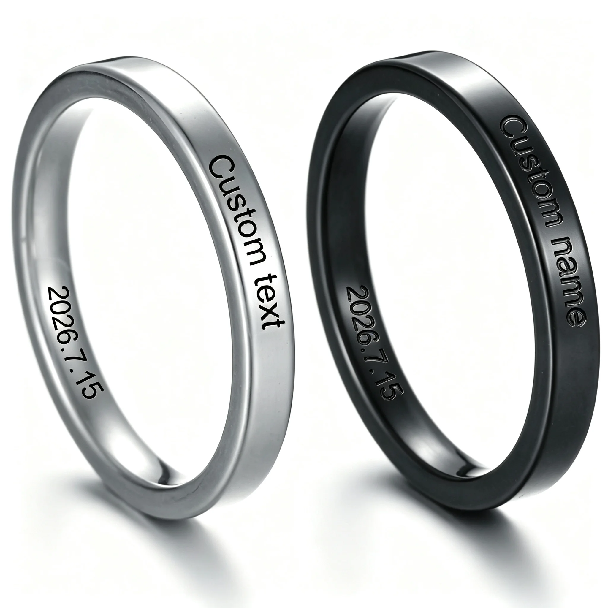  Fashion Wedding Bands Thin Couple Rings for Women Man Customize Name Date Love Info Promise Alliance Anniversary Personalized