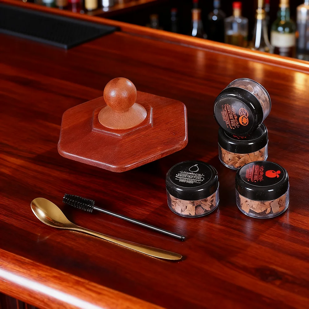 الزجاج العلوي المدخن كوكتيل المدخن عدة مع 4 قطعة رقائق الخشب نادل اكسسوارات لمشروبات ويسكي التدخين طقم هدايا للرجال