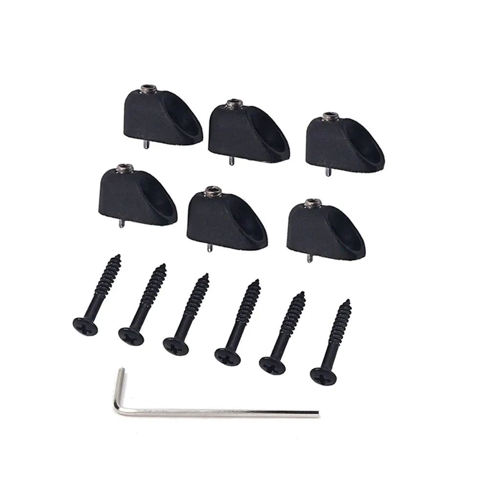 6Pcs Headless Electric Bass Guitar String Locking Nut Set Black Guitar Parts with Wrench Screws Metal Anti Corrosion view 3