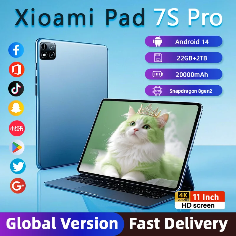 2025 New Original Global Edition Tablet PC Pad 7S Pro Snapdragon 8gen2 Android 14 HD 4K 22GB+2TB 5G Tablet Dual SIM WIFI tablet