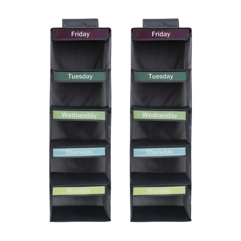 J1UL1N Weekly Clothes Organizer 5-Shelf 2Pcs, Hanging Closet Organizer For Kids With Visual Label Monday Through Friday
