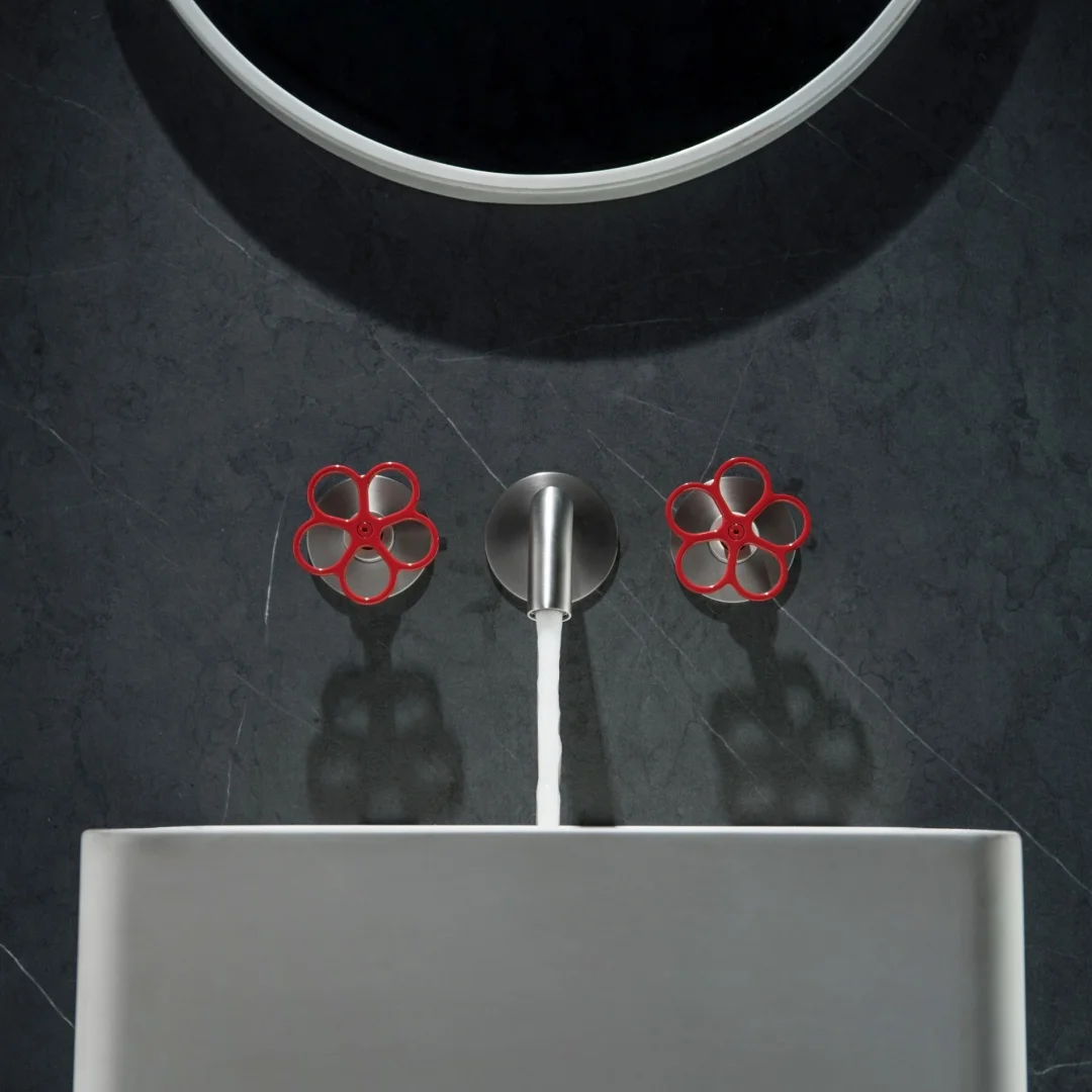 

In-wall Grey Bathroom Faucet Total Brass Widespread Basin Faucet Brushed Nickel Sink Faucets 3 Hole Faucet Hot & Cold