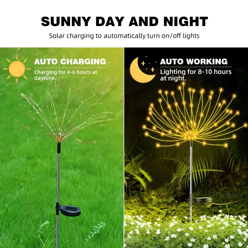 Solar Firework Lights Outdoor Waterproof Grass Globe Dandelion Lamp Decorative Lights for Gargen Christmas Lawn Pathway