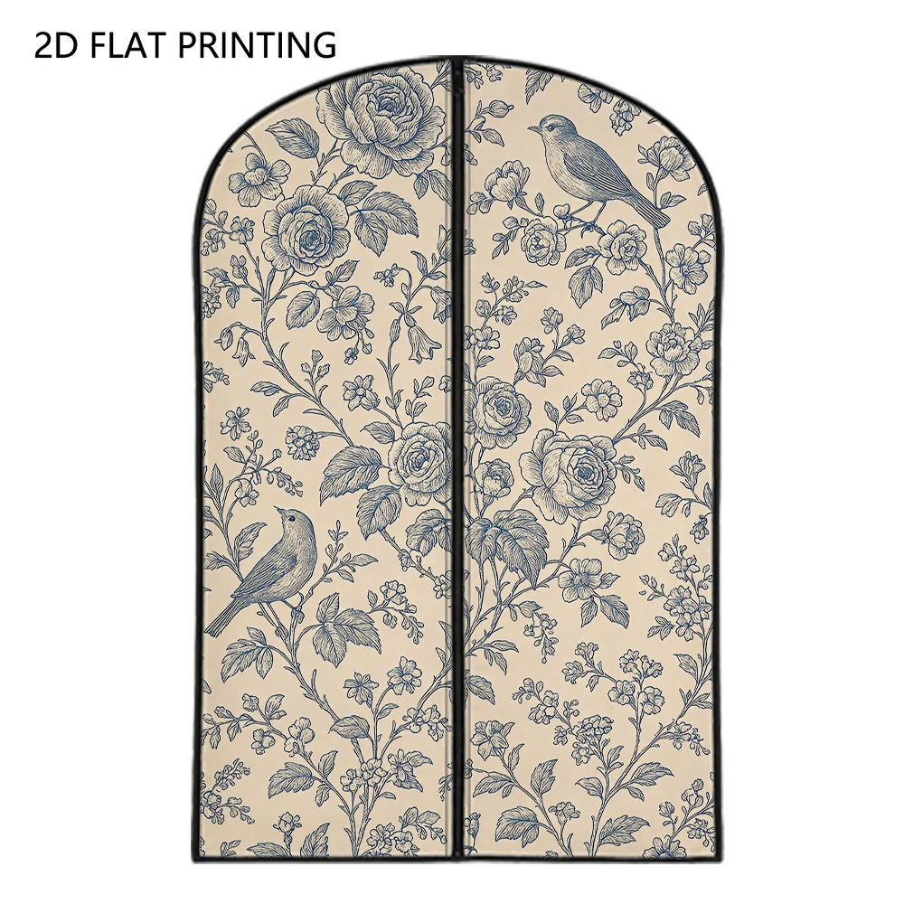 1pc blue rose bird Compressed Dust Cover Clothes Compression Hanging Storage Bag Household Wardrobe Organizer