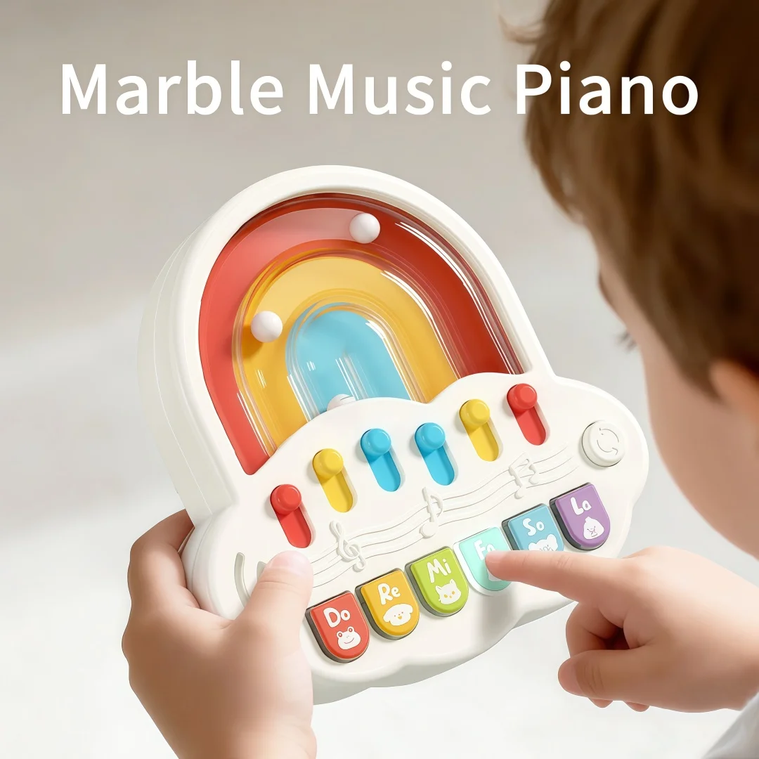 Rainbow Marble Music Piano Baby Toy Press Launch Marble Keyboard LED Light Animal Sound Montessori Sensory Toddler Gift