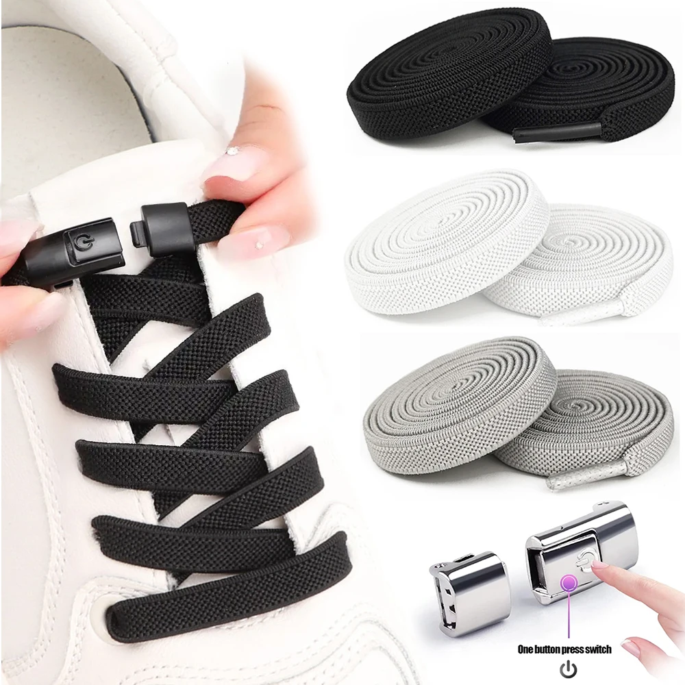 

1Pair Shoelaces Without Ties 8mm Wide Flats Elastic Laces for Sneakers Kids Adult New Press Lock Shoelaces Shoes Accessories