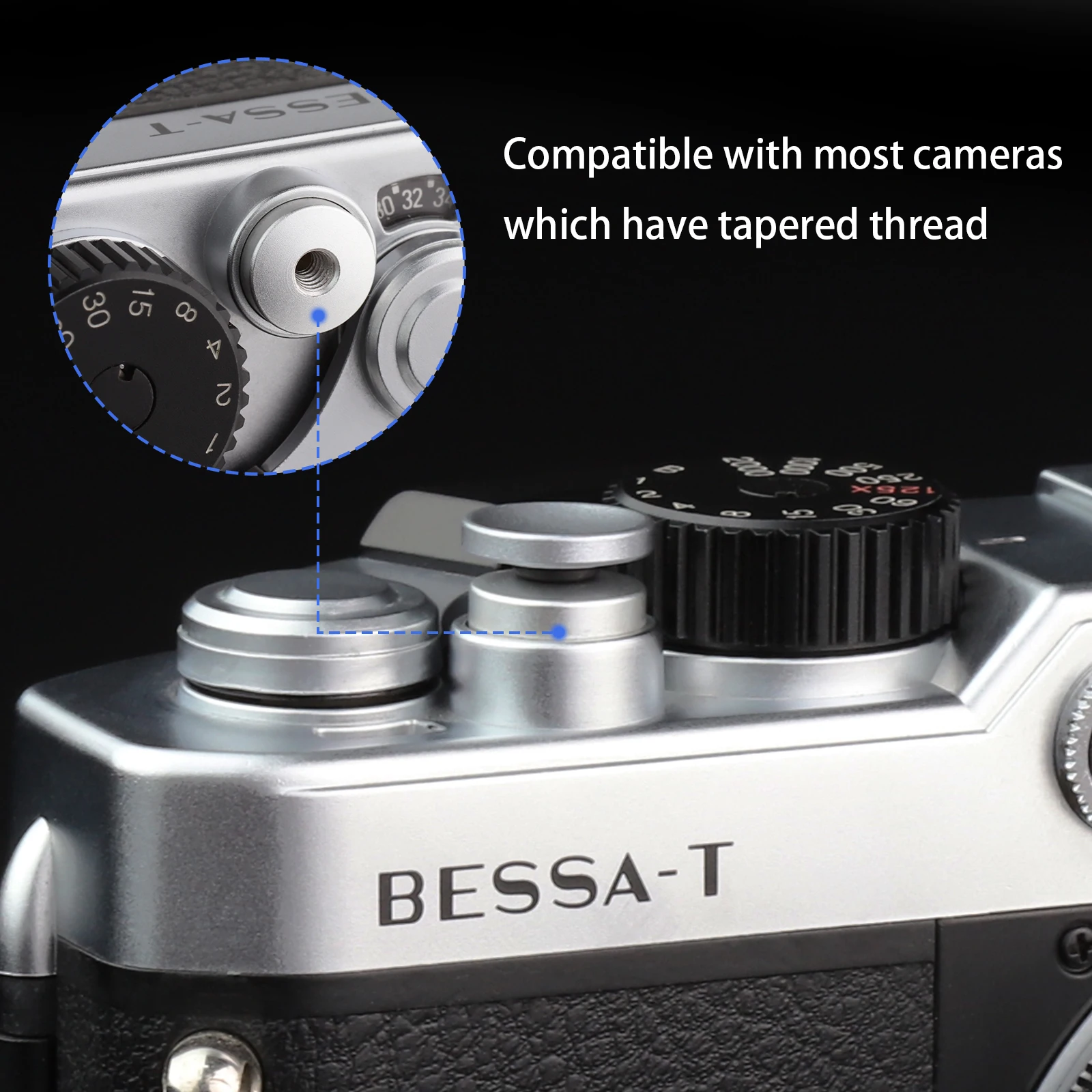 زر تحرير مصراع معدني من Haoge لكاميرا Leica Fuji Fujifilm Canon Nikon Minolta Olympus Hasselblad مقعرة باللون الرمادي الفضي