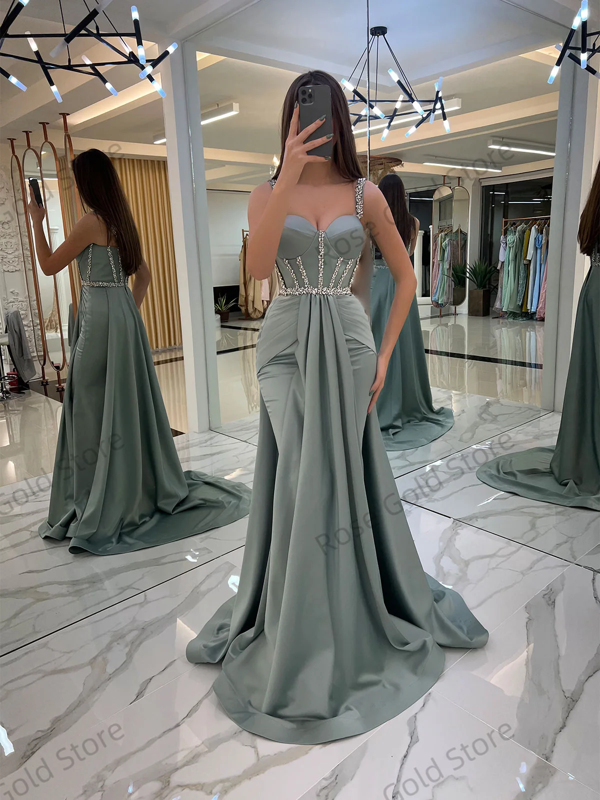 Semplici abiti da sera a sirena per le donne Sweetheart Glitter Abiti da sera Paillettes Pieghe Abiti da ballo Lunghezza pavimento personalizzato