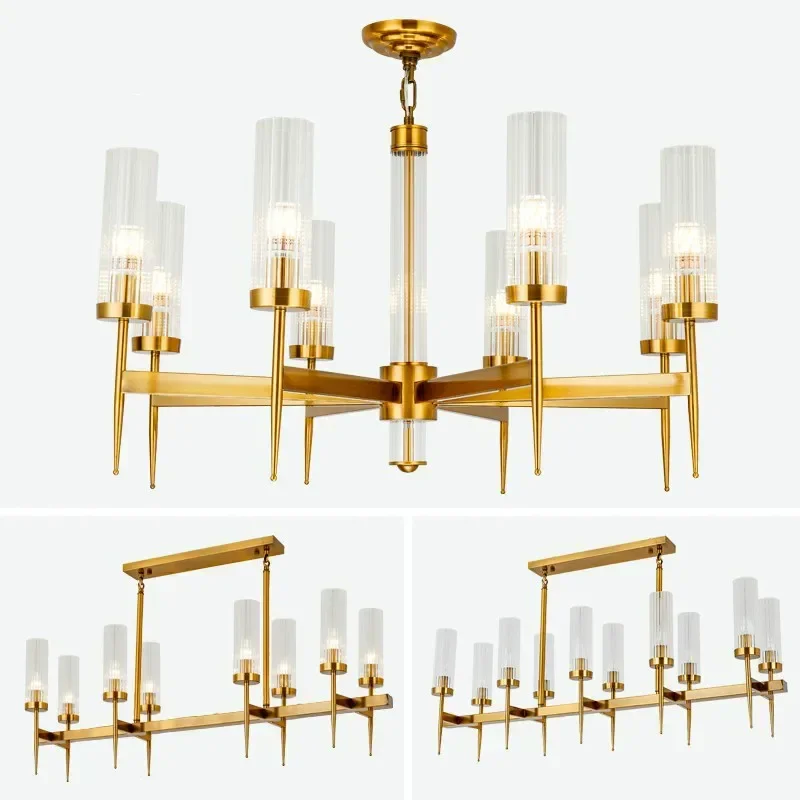 

American Modern Living Room Led Pendant Lights Lustre Gold Metal Glass Shades Lamp Chain Hanging Lighting Fixtures