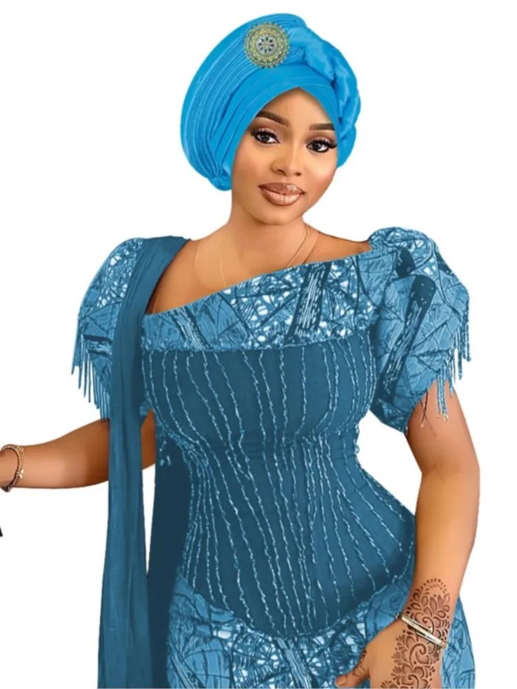 여성을위한 반짝이 전신 Pleated Turban 모자 2025 레이디 헤드 랩 이슬람 Headscarf 모자 Turbante Mujer African Headpiece