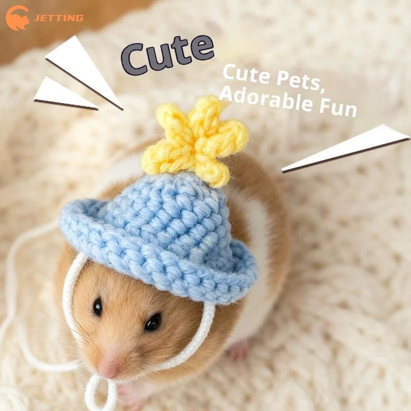 (New) 1pc Cute Handmade Knitted Hat Pet Hat Tiny Hamster Parrot Chipmunk Guinea Pig Hat Small Animal Adjustable Hat Decoration