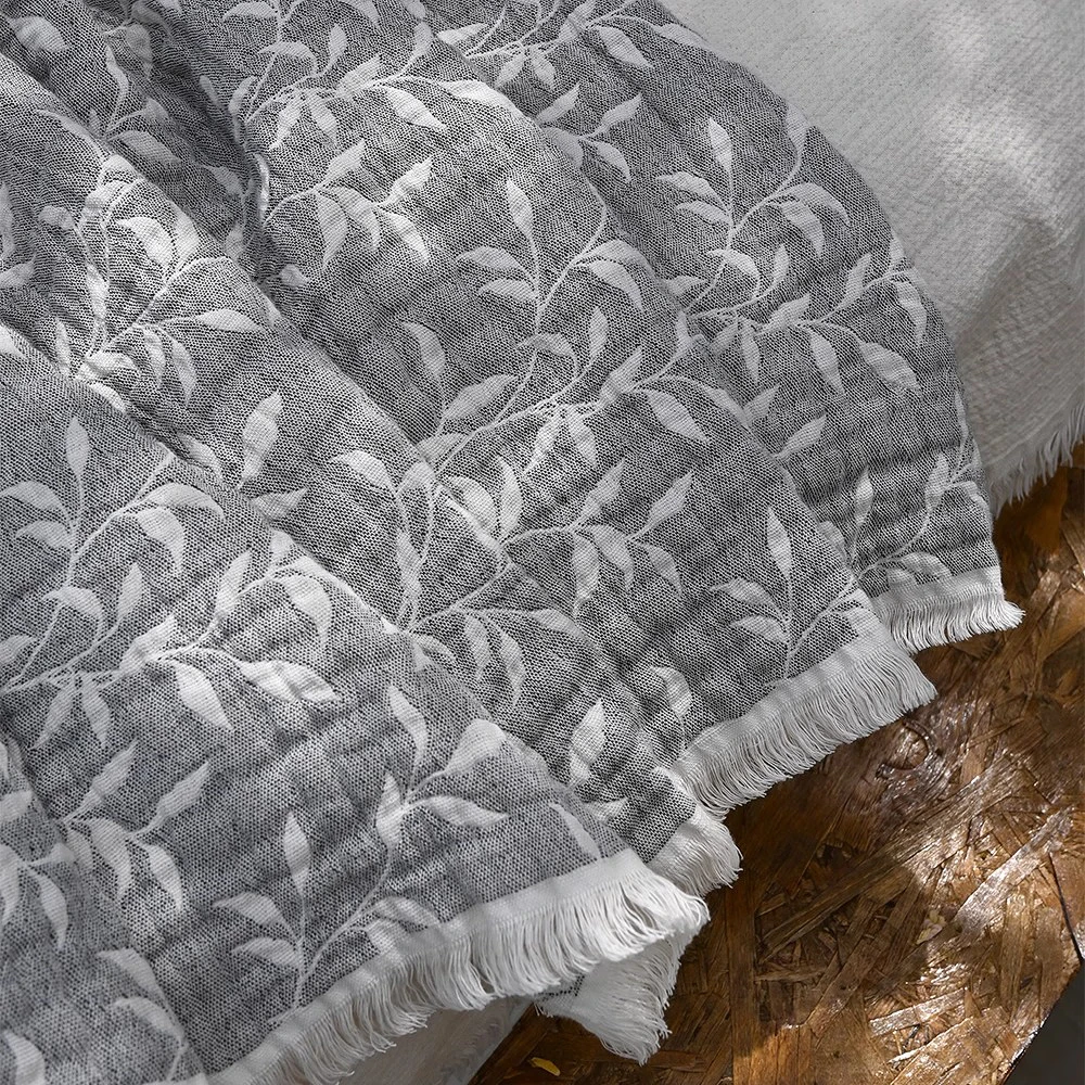 Yarn-Dyed 100% Cotton Jacquard Throw Blanket with Fringe Double Gauze Waffle Couch & Office Nap Blanket Lightweight Summer Shawl