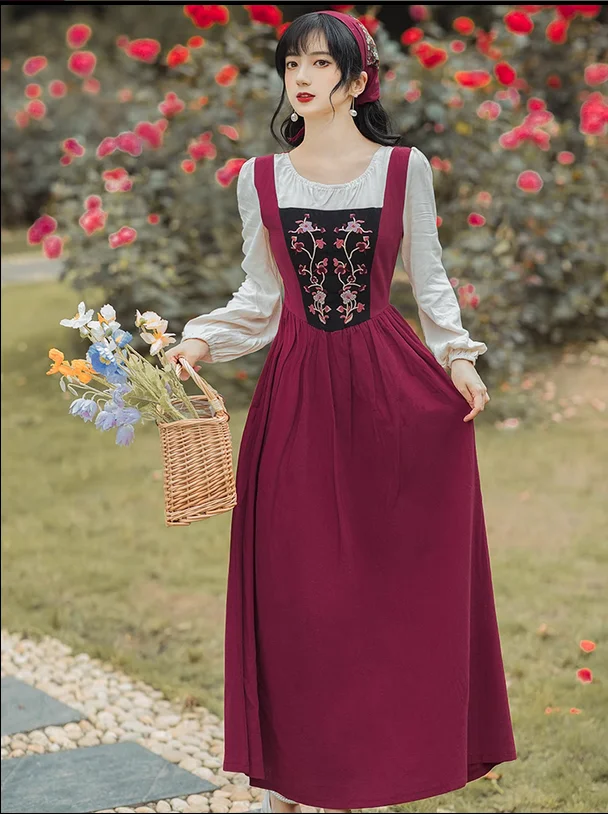 European retro pastoral style women's dress, cotton and linen artistic Scottish clothing