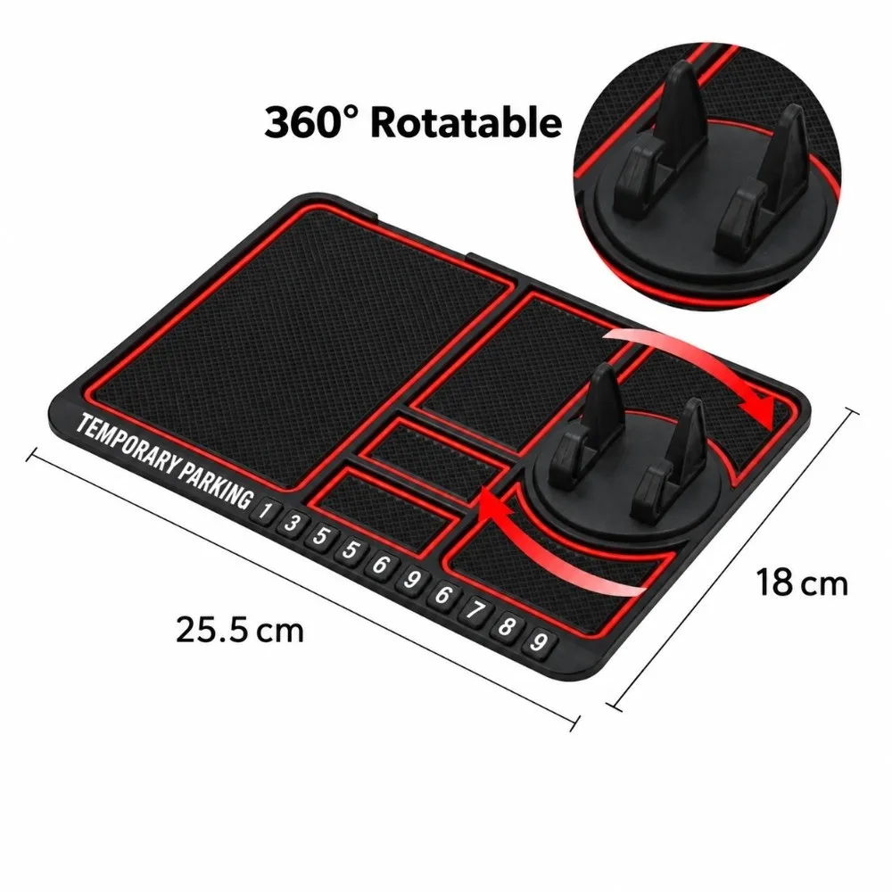 Silicone Car Phone Holder Multifunctional Rotatable Dashboard Storage Pad Sticky Backing Anti Slide Grip Phone Holder Mat