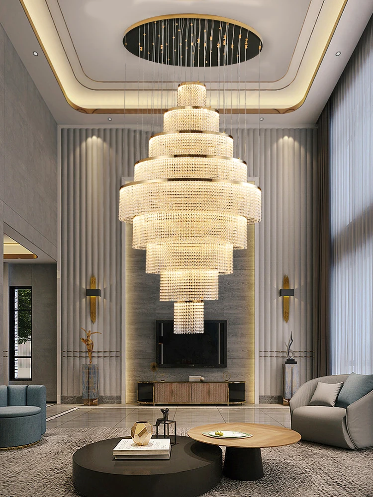 Penthouse chandelier living room pick empty crystal light luxury postmodern atmosphere high-grade villa jump stair chandelier