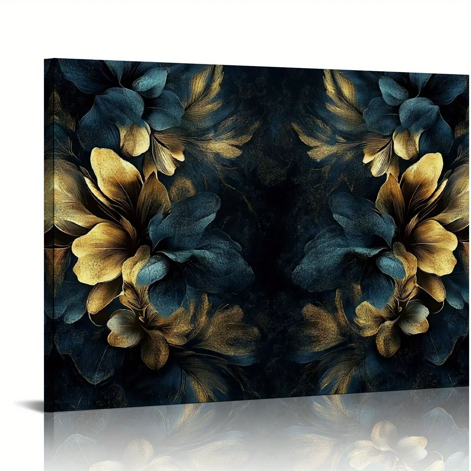 

Luxury Gold Wall Art Dark Floral Canvas Painting on Black Background Perfect for Living Room Decoration Framed Room Decoration