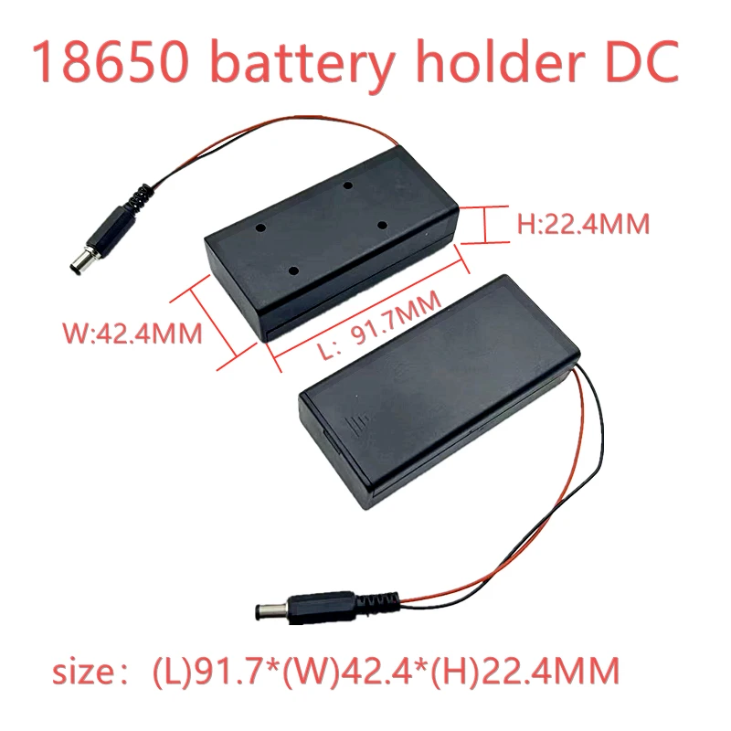 18650 Battery Storage Case 3.7V for 2x18650 Batteries Holder Box Container with 2 Slots ON/OFF Switch and  With 5.5*2.1 DC Head