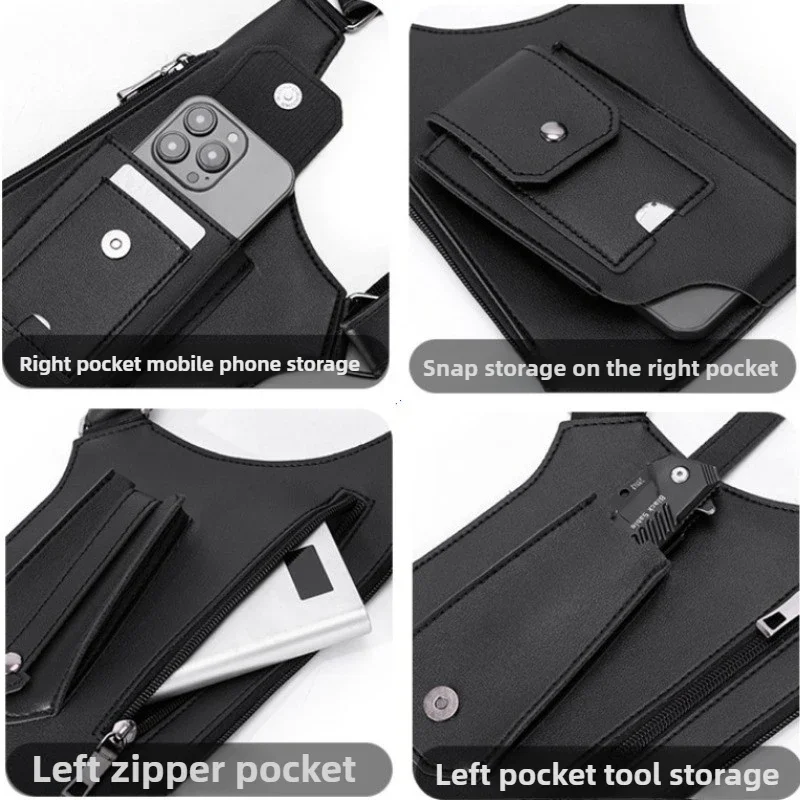 

Tactical Vest Chest Bag for Men, Waterproof PU Leather Crossbody Backpack - Multi-Pocket Anti-Theft Outdoor Sport Bag