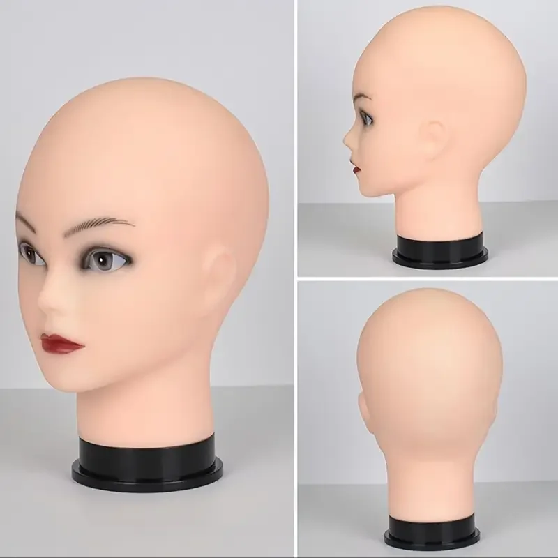 رأس عارضة أزياء أصلع - عارضة أزياء احترافية للتدريب على التجميل لصنع الشعر المستعار مع حامل مشبك مجاني وإبرة على شكل حرف T #4