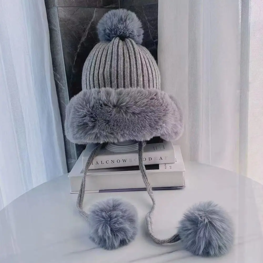 

Fashion Ear Protector Plush Hat Cute Hair Ball Thickened Warm Lei Feng Caps Windproof Hooded Scarf Hat Winter