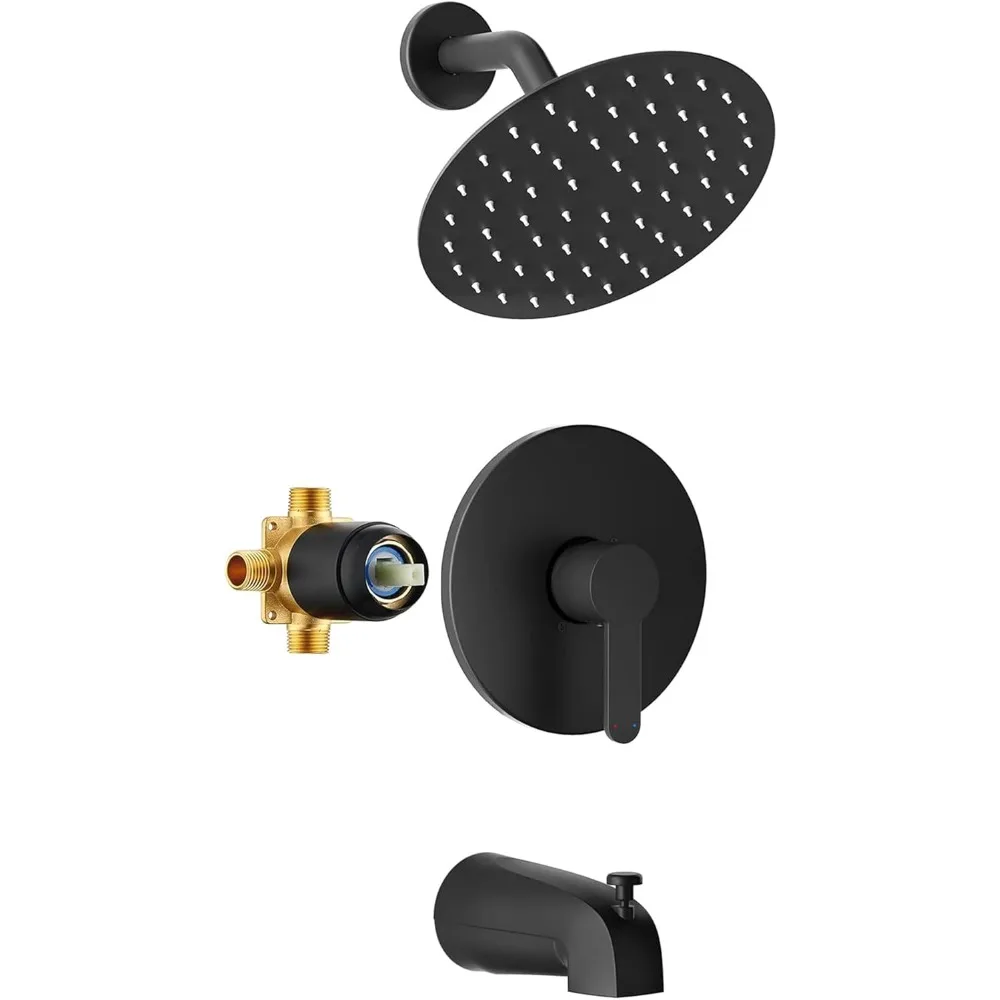 マットブラック 8 インチ レインシャワーヘッドとシングルハンドルバスタブシャワーセット