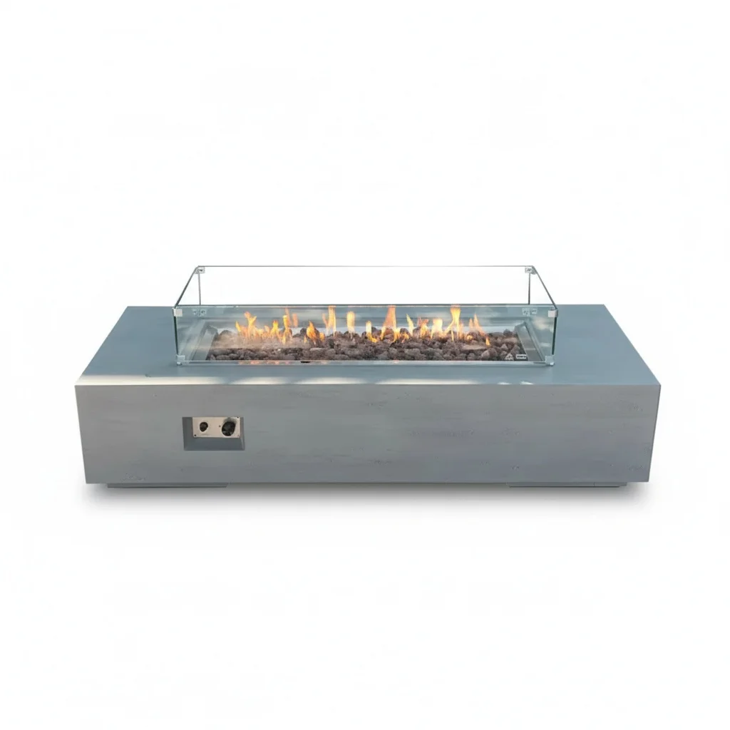 Propane Fire Pit Table, Concrete Fire Table, Glass-Fiber Concrete Ventless Gas Fireplace, 182x70x40cm Large Outdoor Firepit