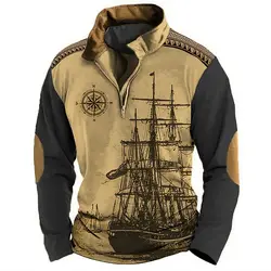 Navigation Abenteuer Vintage Mode männer Kleidung Casual Half Zip Langarm Sweatshirts Herbst Straße Trend Stehkragen Tops