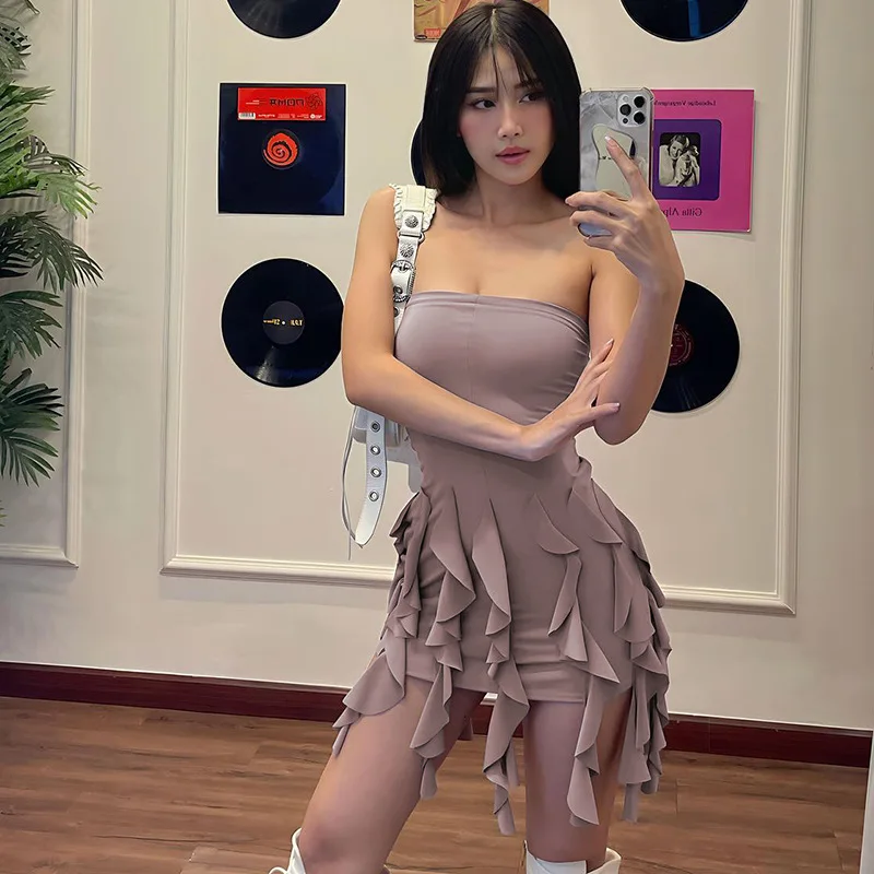 

Spice Girls Niche Women's Sense Fringed Short Skirt Tight Hip Wrap Sexy Tube Top Dress Vestido Plus Size 9XL 8XL 7XL 6XL XXXXXL