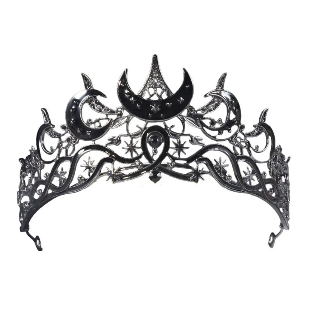 

Black Color Moon Tiara Vintage Style Elegant Queen Crown Hair Jewelry Accessories Luxury Design Star Headpiece Wedding Party
