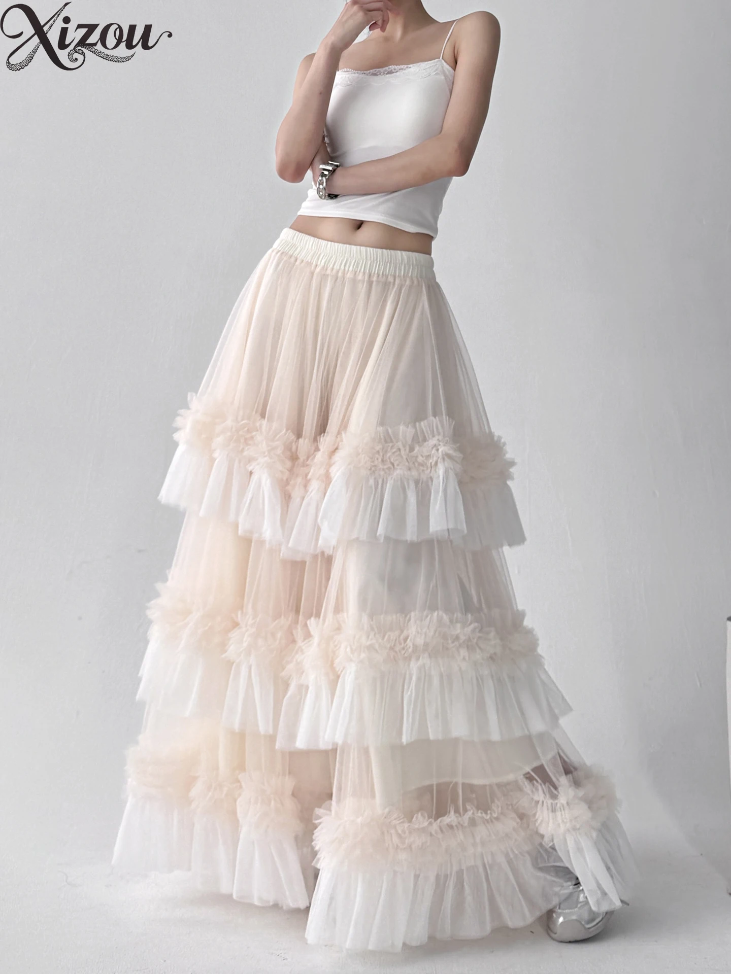 

2025 summer new casual skirts Korean princess style versatile and slimming design with thin and casual half length skirt