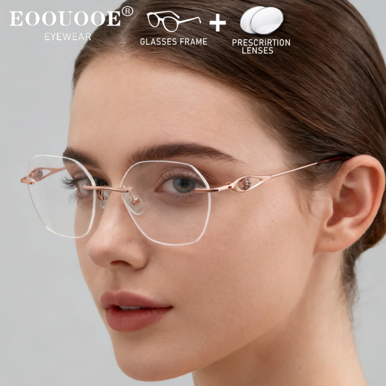 

Polygon Rimless Glasses For Women Blue Light Blocking Prescription Glasses Lenses Progressive Myopia Eyewear Reading Eyeglasses