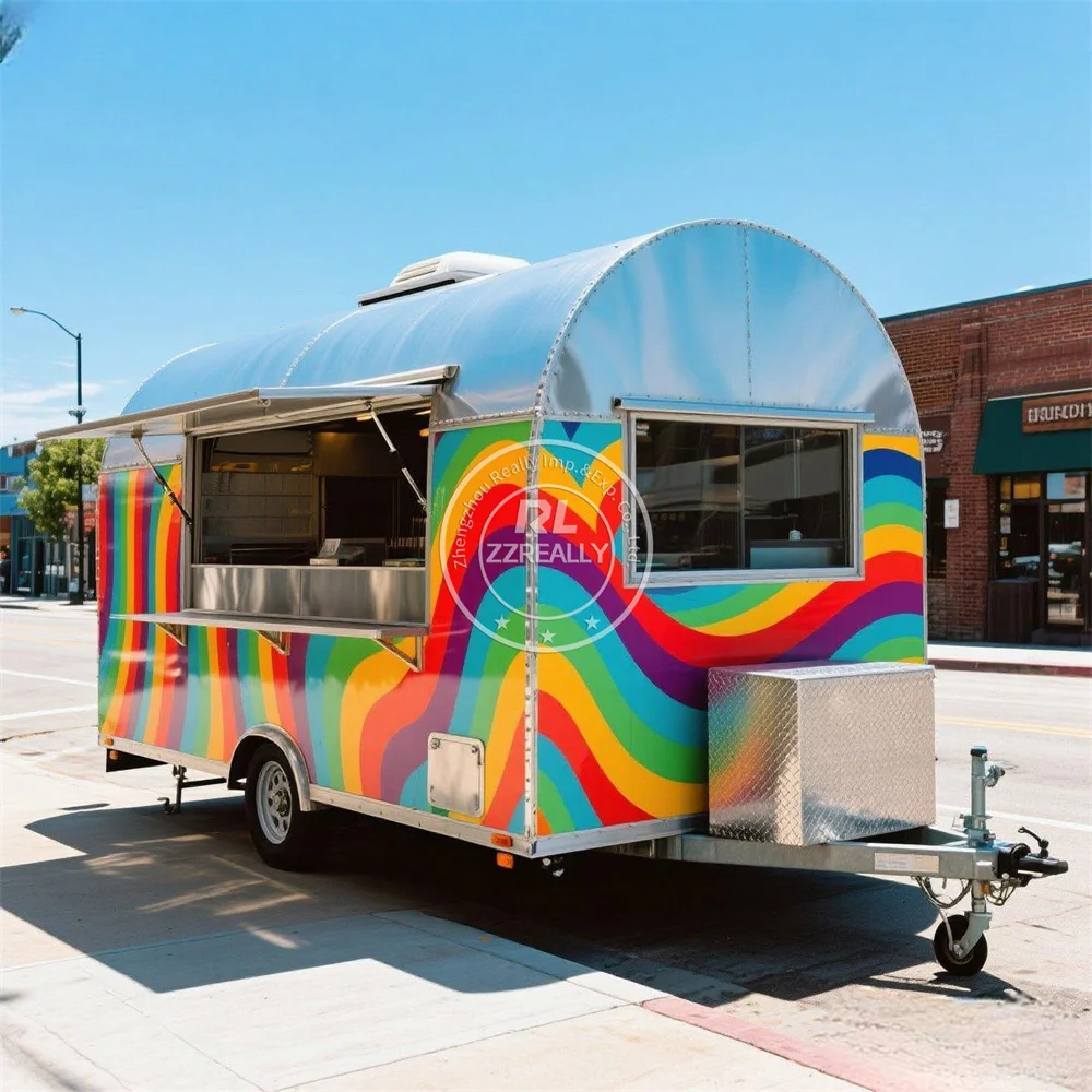 

LOGO Customized 10 FT square retro Food Trailer DOT CE Approved Mobile Snack food cart with Full Kitchen