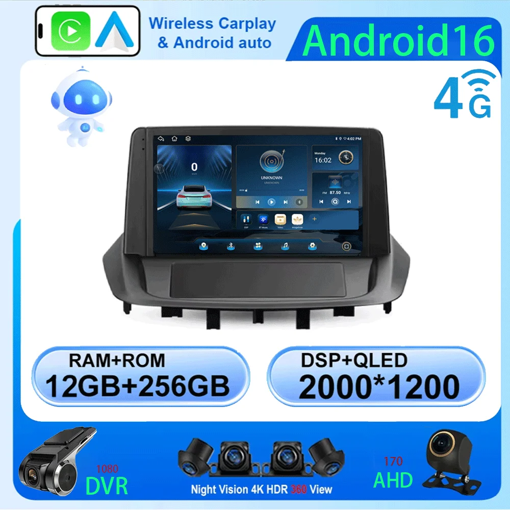 Rádio do carro android 16 sem fio carplay auto para renault fluence 1 2008-2017 reprodutor multimídia navegação estéreo gps unidade principal dsp