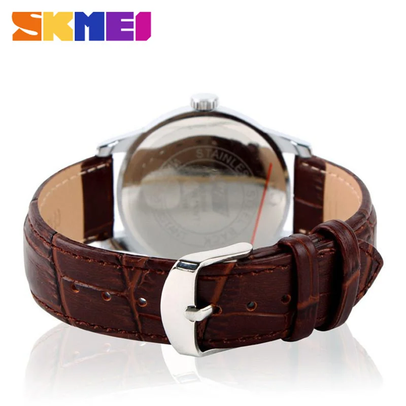 SKMEI 9058 Men 3Bar Waterproof Quartz Wristwatches relogio masculino Mens Watches Top Brand Luxury Leather Strap Watch