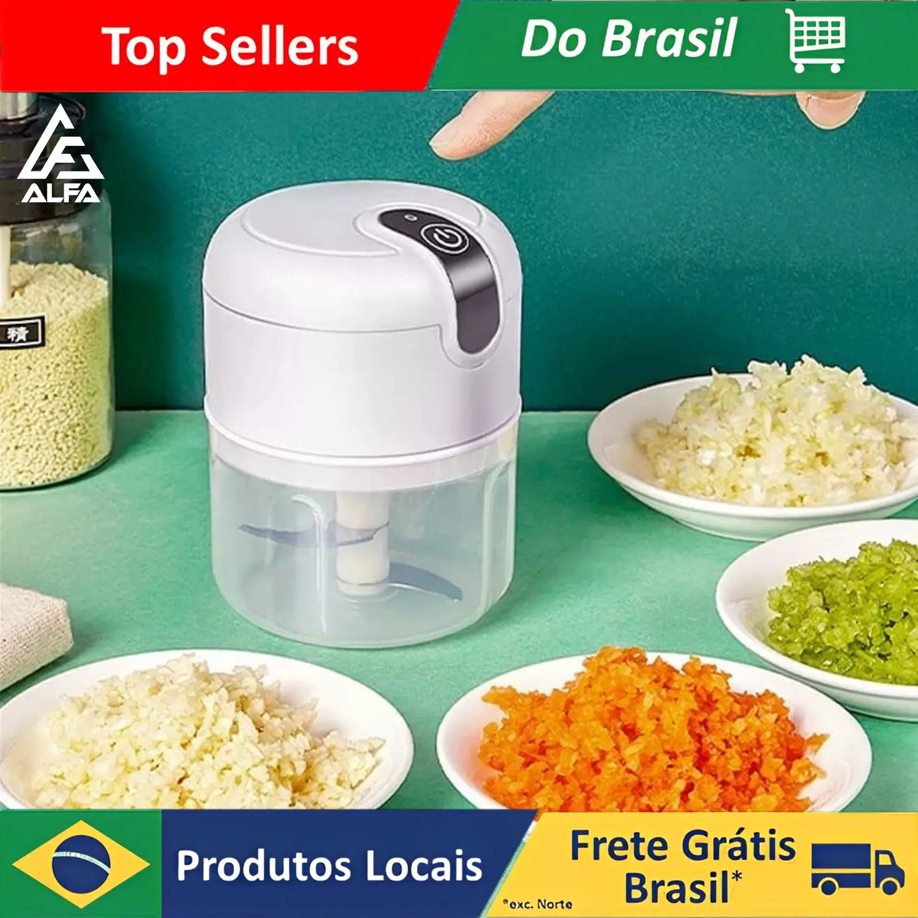 ALFA Mini Processador Elétrico De Alimentos Portátil Com 3 Lâminas Aço Inox USB 250 Ml Bivolt