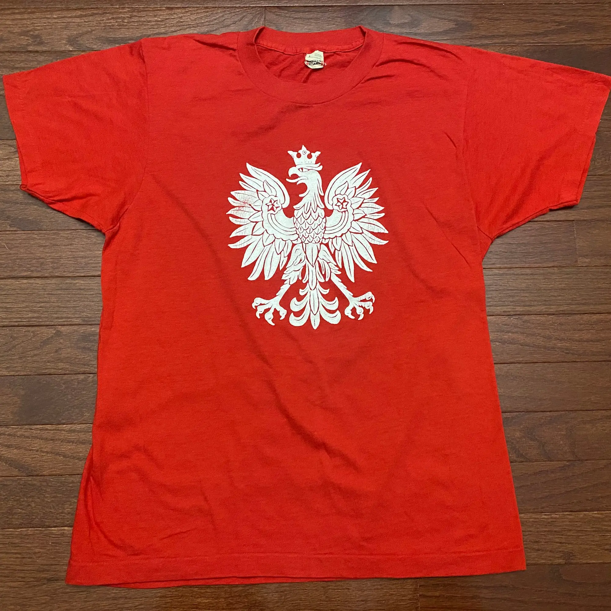 Large 80's Poland men's T shirt Almost Heaven red white crest vintage 1980's Screen Stars Polish