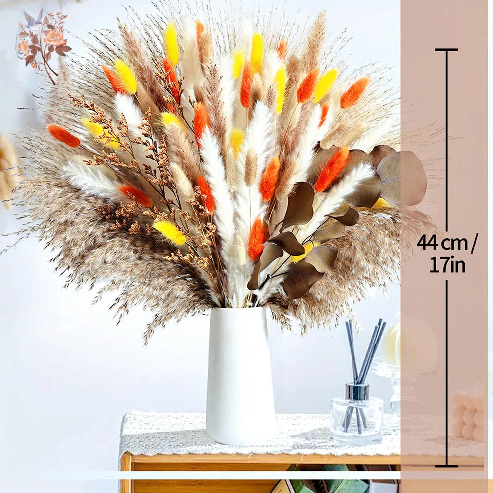 80 Pieces Natural Fluffy Pampas Grass Dried Flower Autumn Home Decor Preserved Apple Eucalyptus Leaves Fall Wedding Arrangements
