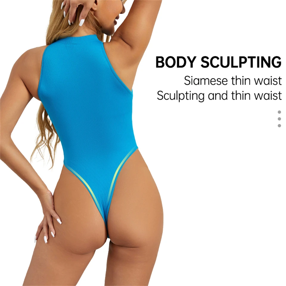 Becirzet Bodysuit Damen Figurformer Taillenformer Sexy Damenunterwäsche Offener Schritt Tanga Rundhals Ärmelloses Top – Detail 9