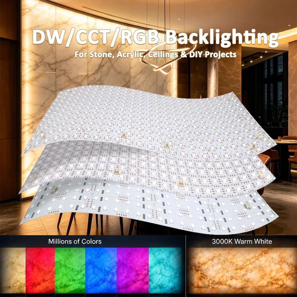 24V White RGB CCT LED Flexible Light Sheet Transparent Light Panel Can DIY Light-emitting Back Plate Marble Kitchen Countertop