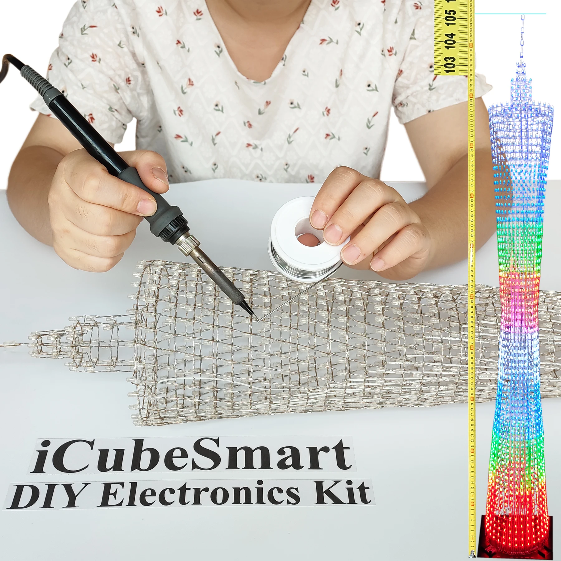iCubeSmart Led Canton Tower Model DIY Electronic Kit, LED Model Handmade Soldering Project Kit, 64 LED Circles, Height 1 Meter.