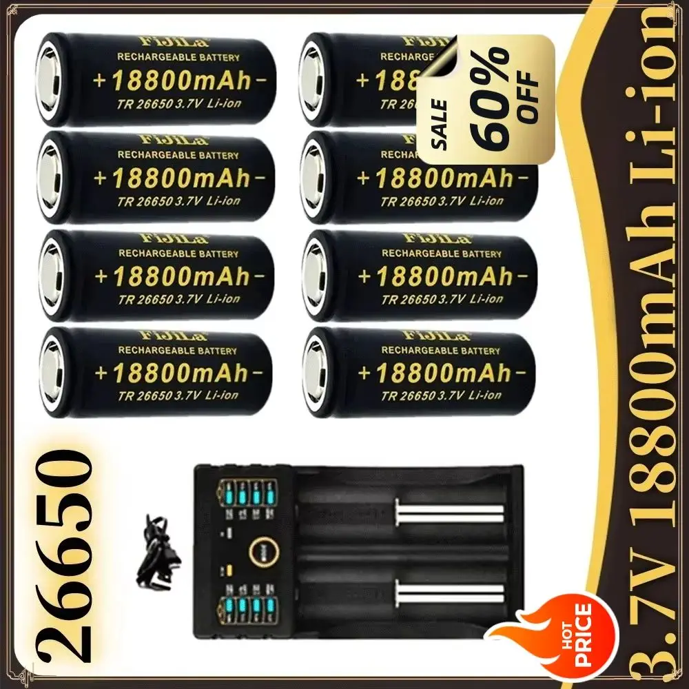 

3.7 V 18800mAh 100% Original high quality 26650 battery 50A lithium ion battery for 26650 LED flashlight + charger