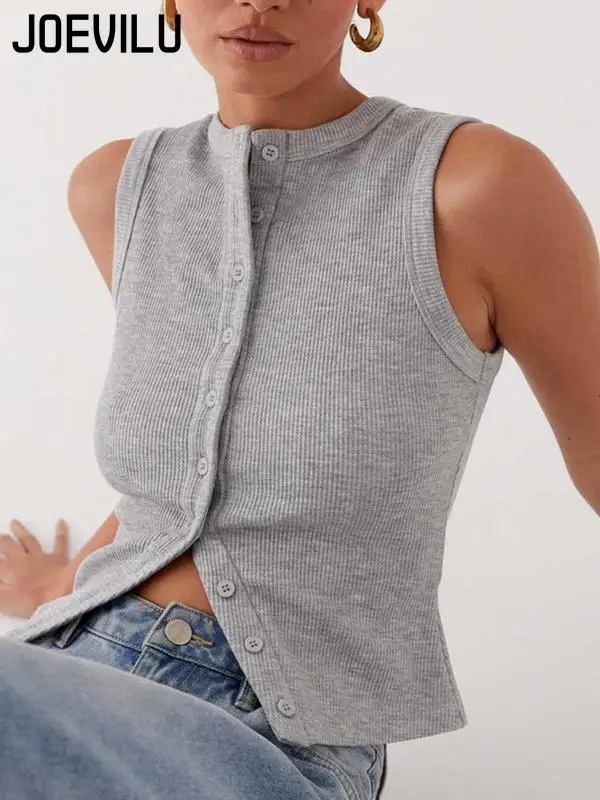 

Women's Plain Button Front Ribbed Tank Top Y2k Casual Sleeveless Round Neck Top for Daily Wear Ladies Clothes for All Seasons