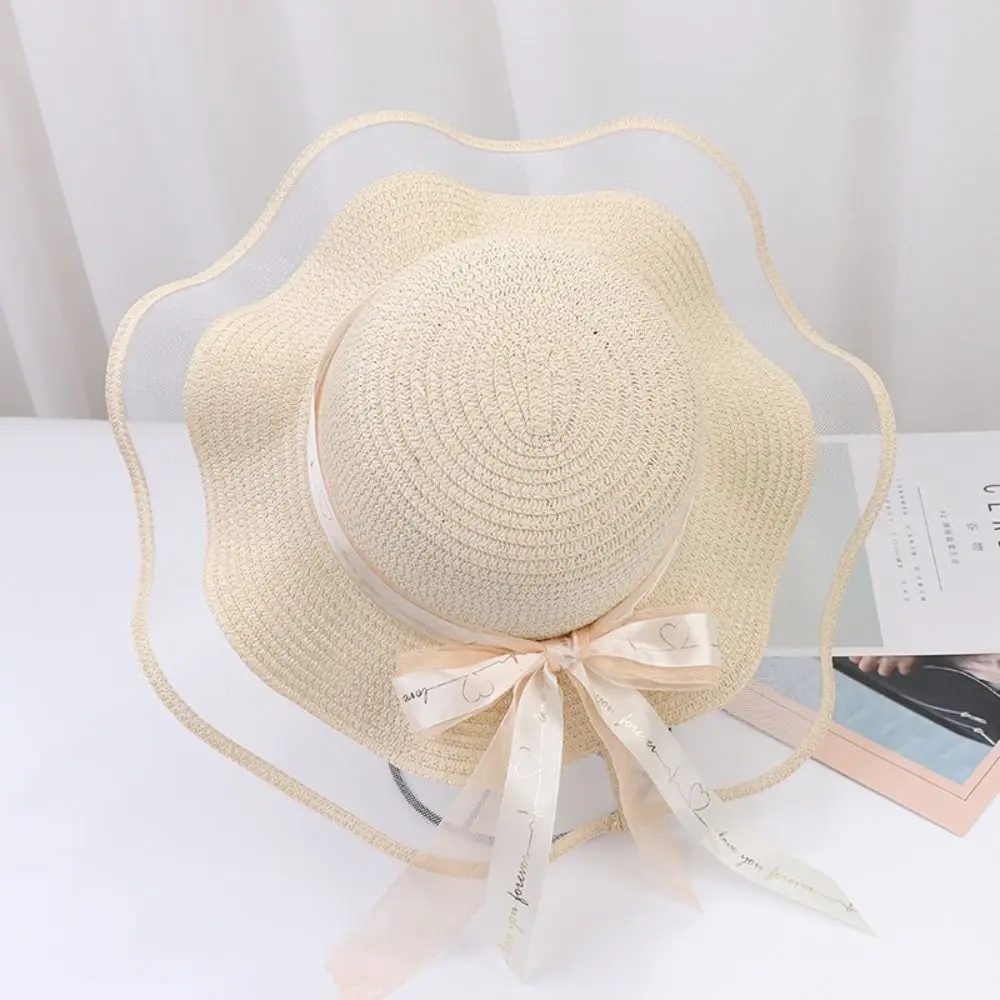 

Simple UV Protection Bow Straw Hat Bowkont Weave Sun Protection Cap Boho Sun Hat Beach Hat Spring