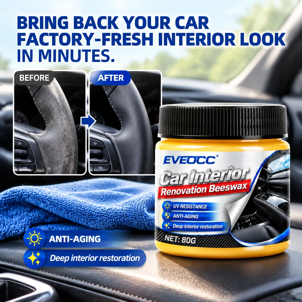 EVEOCC Auto Interior Renovation Beeswax Car Leather Seat Plastic Panel Refurbish Wax Anti-UV Anti-Aging