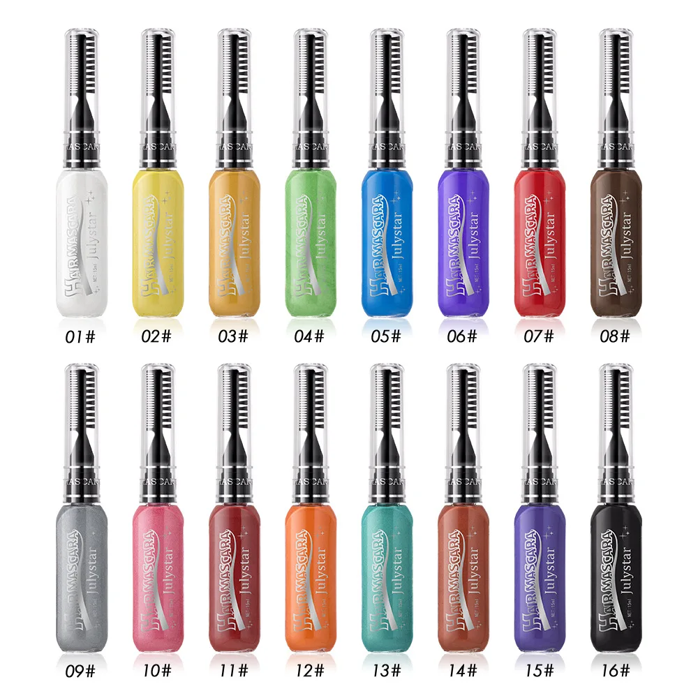 Mascara 16 couleurs, formule imperméable, hautement pigmentée, Application facile pour les fêtes sur scène, le Festival, le maquillage et l'utilisation des cheveux, cosmétique