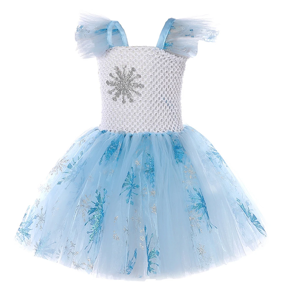 Sparkly Elsa Princess Dresses for Girls Birthday Christmas Costumes for Kids Twinkle Snowflakes Snow Queen Outfits Fancy Clothes