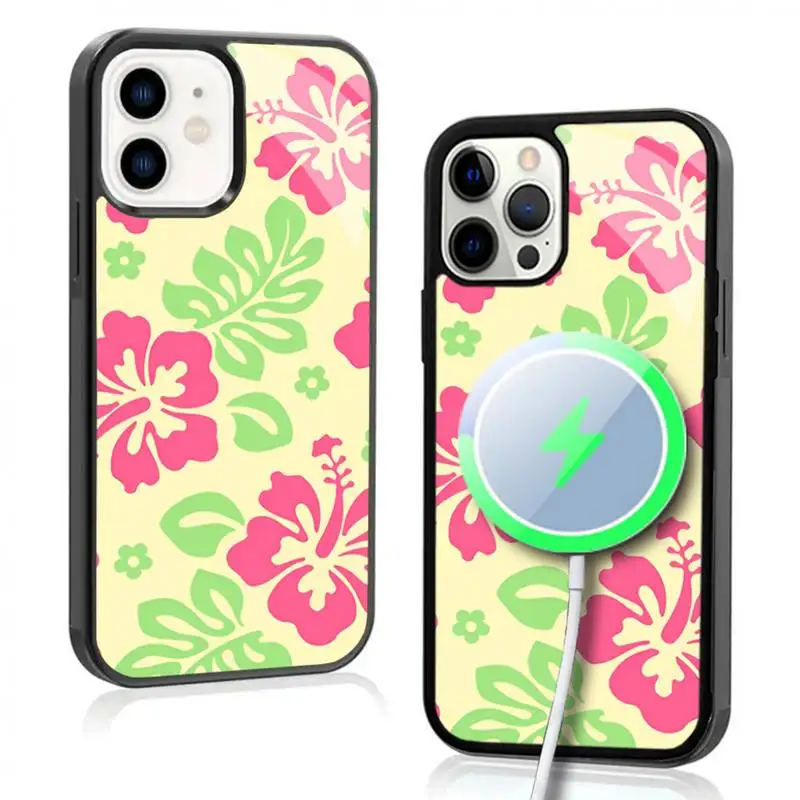 Hibiscus Retro Hawaiian Flower Case For iphone 11 12 13 14 15 Plus Pro Max Mirror Acrylic For Magsafe Wireless Charging